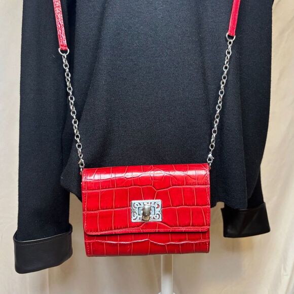 Brighton Lipstick Red Croc Leather Crossbody Bag Womens Chain Designer Purse - Picture 3 of 12